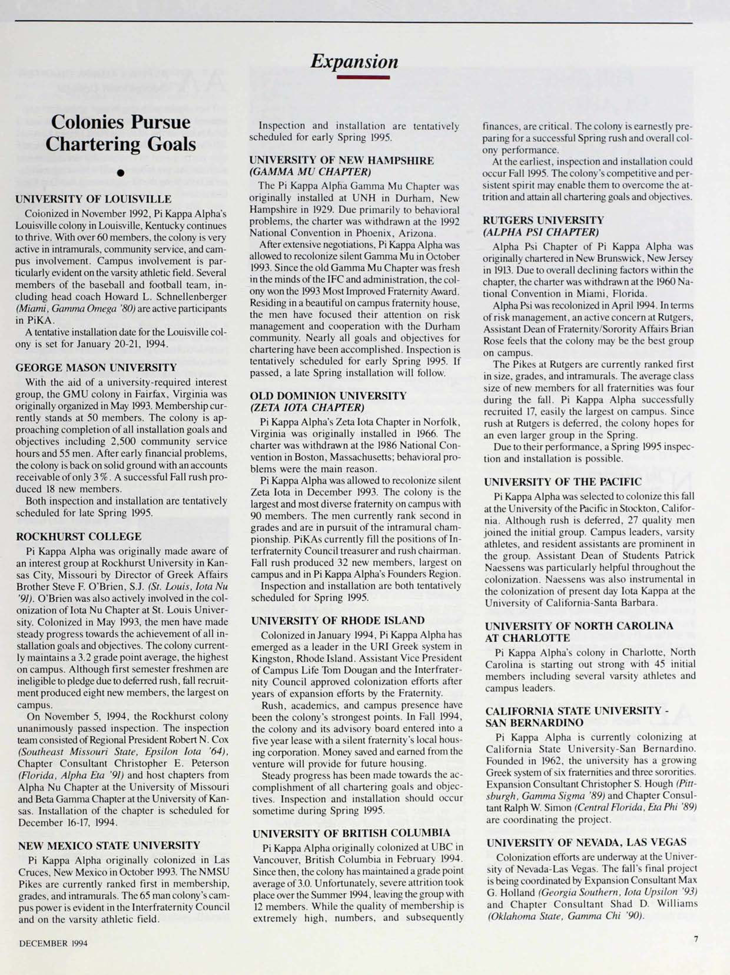 Expansion, December 1994